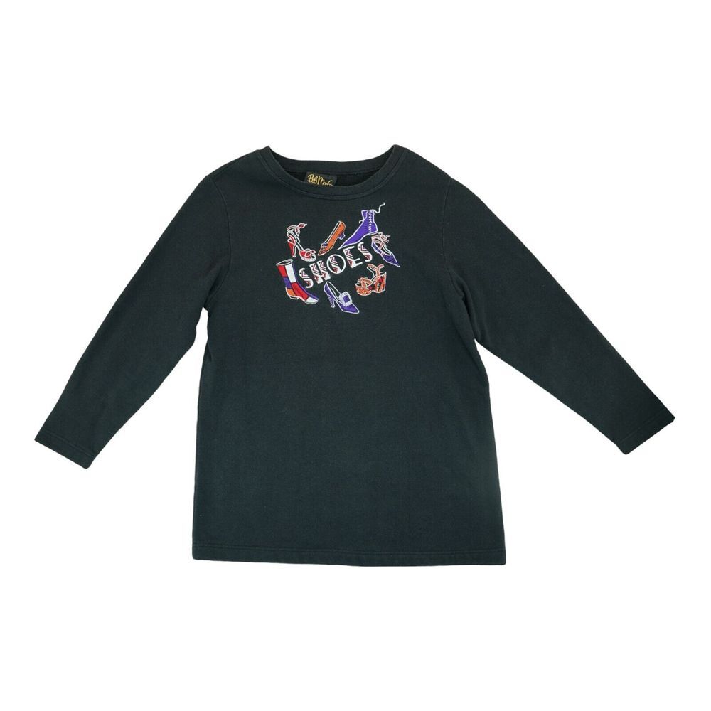 Bob Mackie Women's Black Embroidered Shoes Pullover Sweatshirt Size‎ Medium